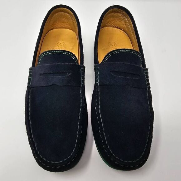 AUSTEN HELLER PENNY LOAFERS MOC DRIVERS BLUE SUEDE GREEN CONTRASTING MENS 8.5 - Picture 2 of 8